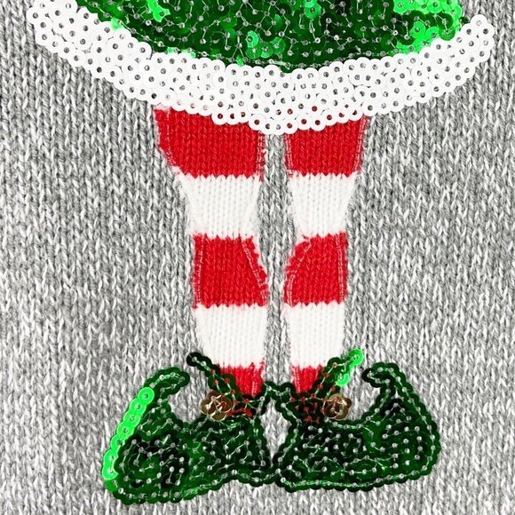 POOF | Gray Crewneck Knit Sweater Sequin Elf Girls XL - Picture 7 of 7